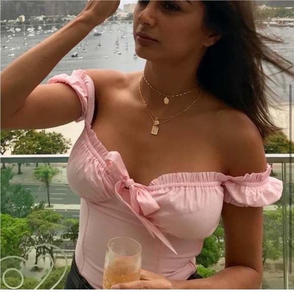 I.AM.GIA Naomi Corset Blush Pastel Pink Crop Top Bustier Bow Ruffle Trim Top S - Picture 2 of 10